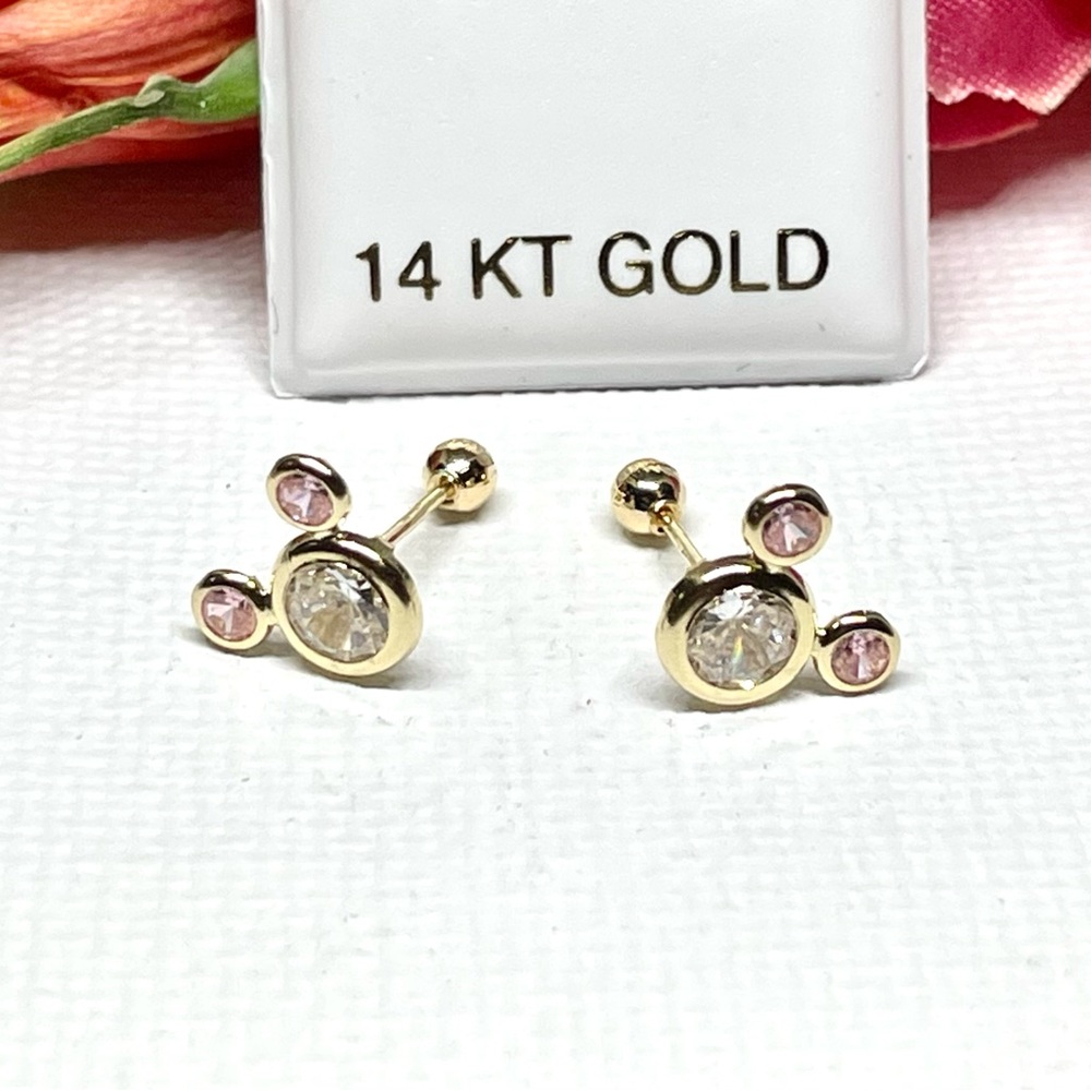 Solid Yellow Gold 14 Karat Pink Cz Head 7x3 Earring
100 %Pure 14karat
